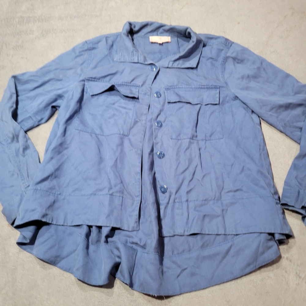 Laurie Felt Shirt Womens 10 Blue Tencel Lyocell High Swing Button Down Utility